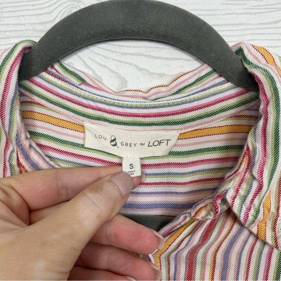 Lou & Grey for LOFT Multi Color Stripe Knot Front Top Blouse Size Small - Picture 2 of 5